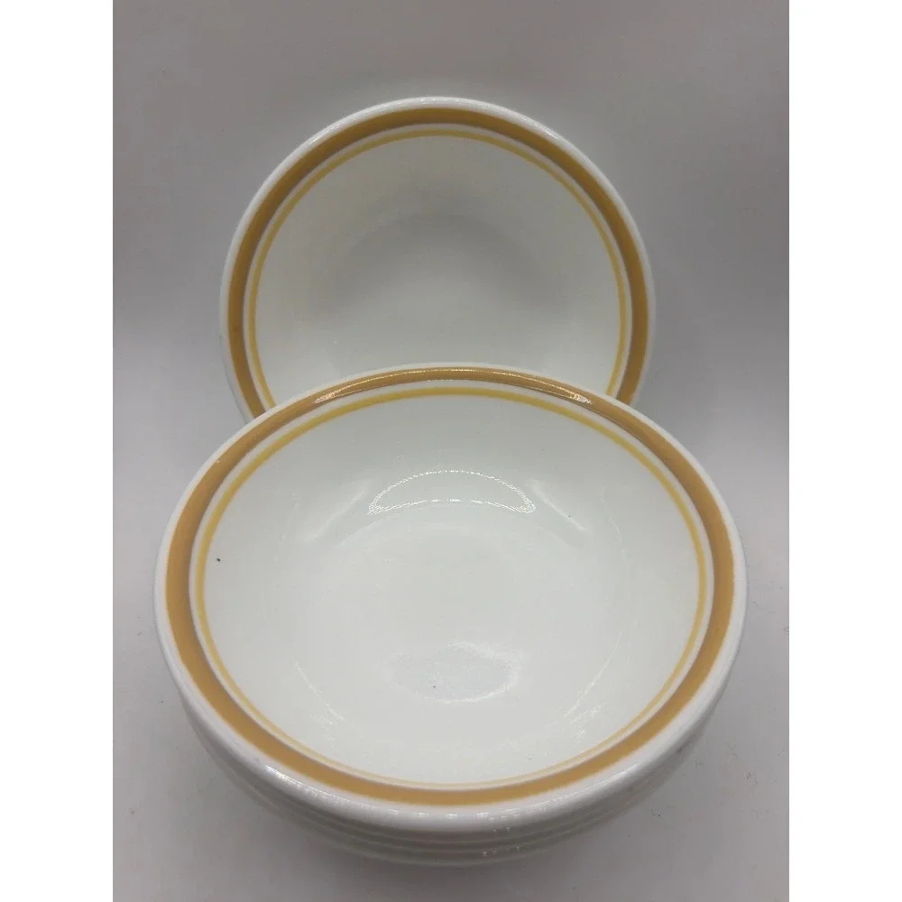 5 Corelle By Corning Almond Berry Bowls White  Tan Yellow Trim 5